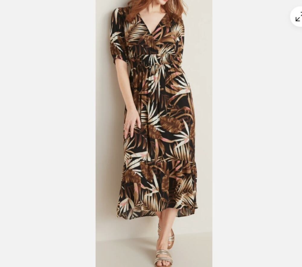 Old Navy Palm Leaf Midi Hi Low Dress Women's XS Brown Vacation Resort Pink Black